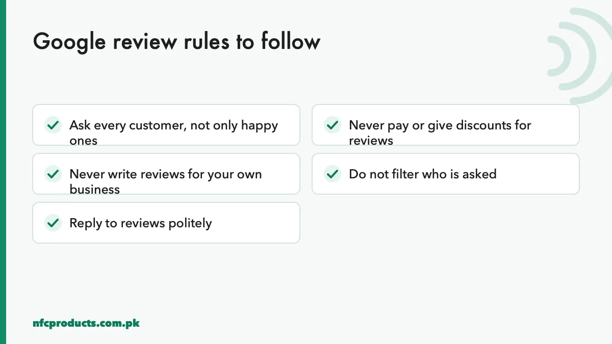Google review rules to follow when asking for reviews