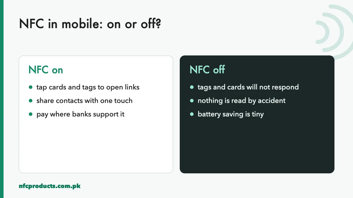 Comparison of NFC in mobile switched on or off