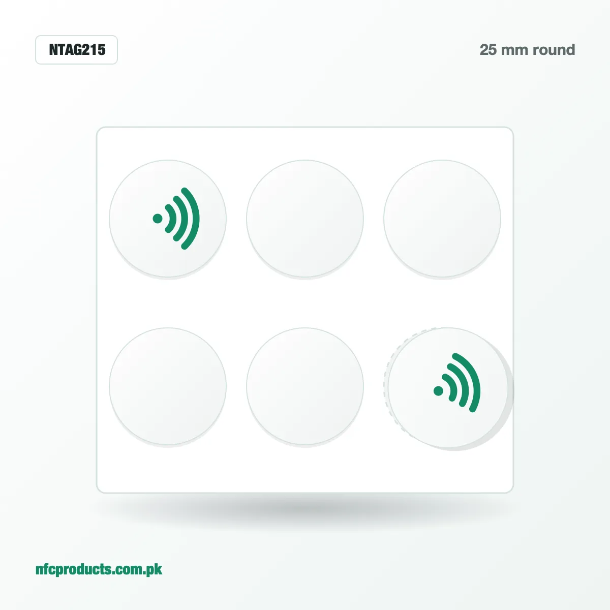 NTAG215 NFC stickers on a sheet, used for many NFC sticker uses